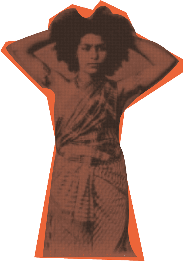 Portrait of a woman in a sari in deep orange and sepia tones